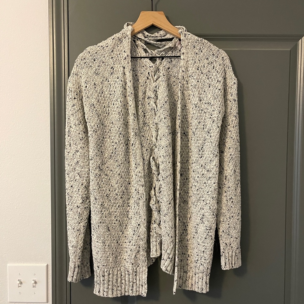 Medium black and white speckled cardigan with stitched back